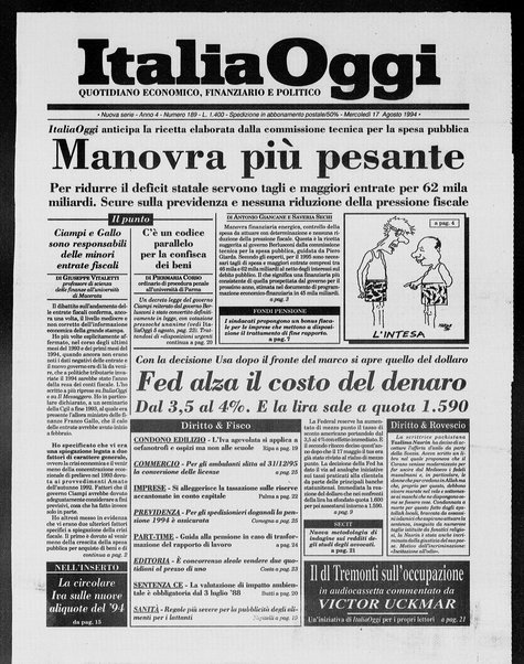 Italia oggi : quotidiano di economia finanza e politica